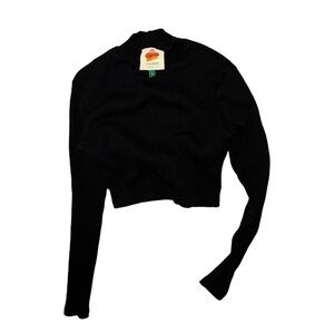 Farm Rio ✘ Mock Neck Long Sleeve Extra Crop Turtleneck Top, Black, Small